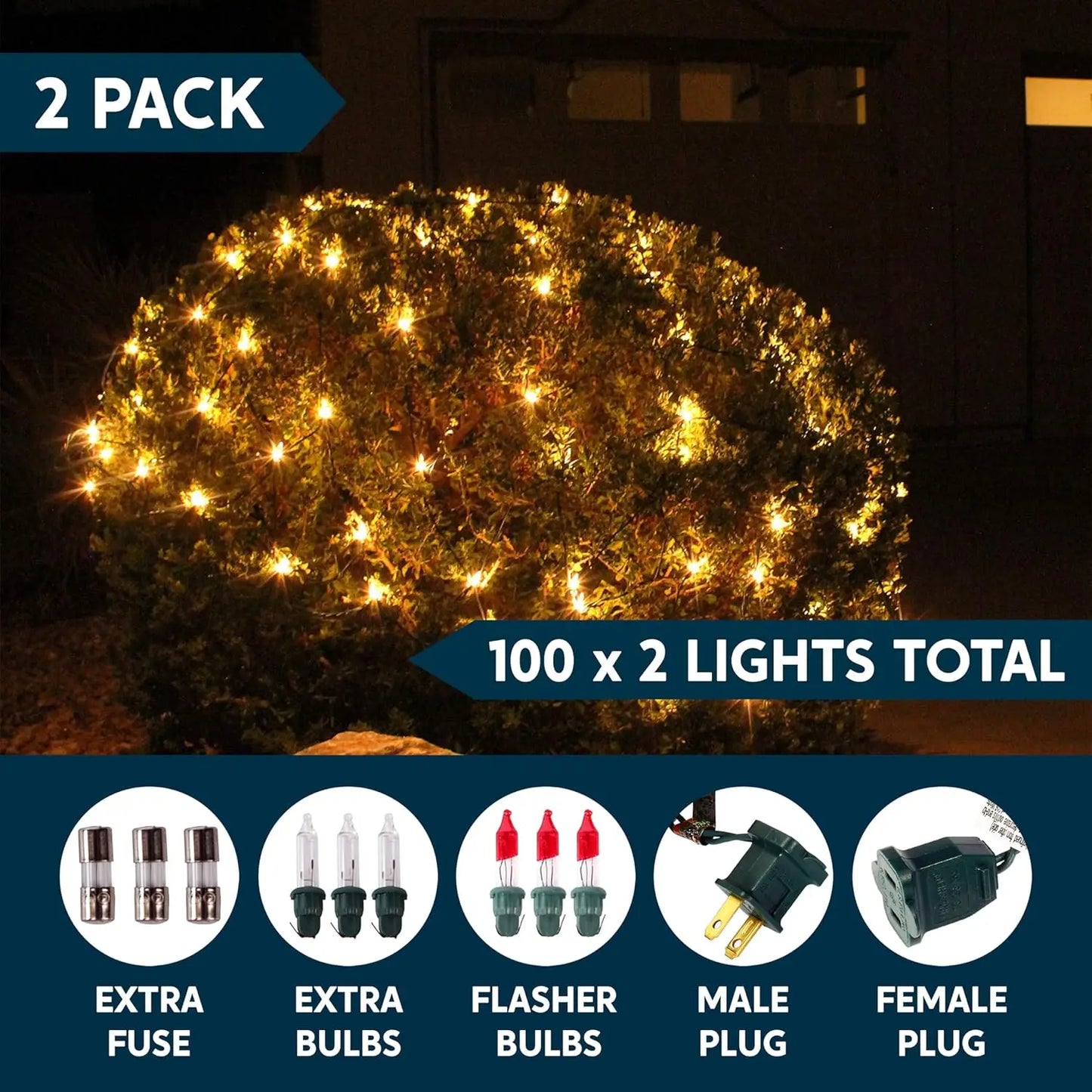2-Pack 100  White Christmas Net Lights