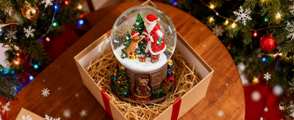 Enchanted Christmas Snow Globe  A Glittering Scene of Santa and Dancing Dogs for Magical Holiday Home Decor